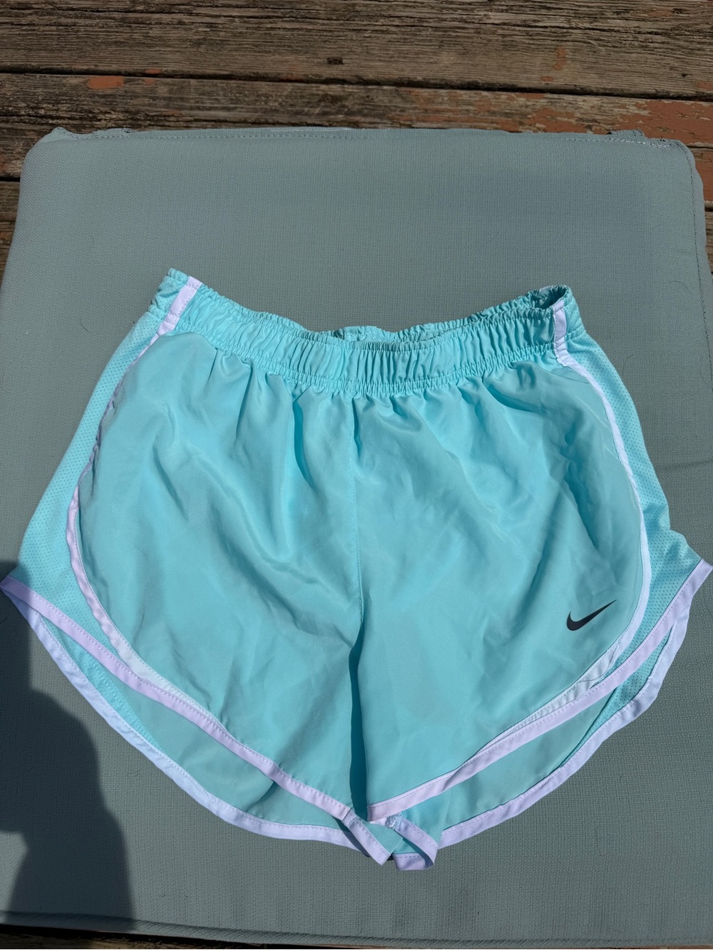 Nike Women's Light Aqua Athletic Shorts with White Trim